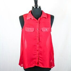Aeropostale Sheer Pink Sleeveless Button U…